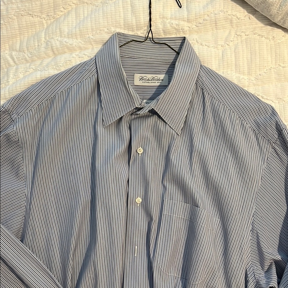 Brooks Brothers Blue and White Dress Shirt with Pinstripe Design